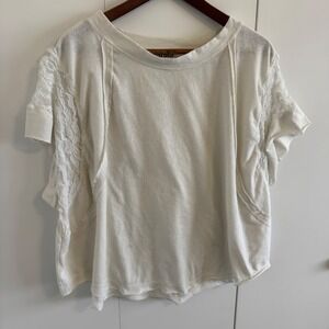 Arula Womens Lace Panel Flutter Sleeve Top Cream Boho Boxy Tee Size B Plus